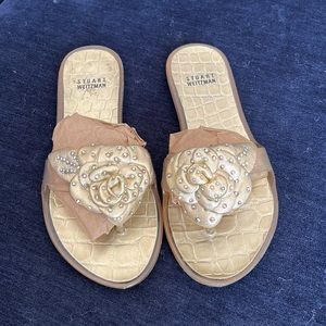 Stuart Weitzman gold slippers brand new